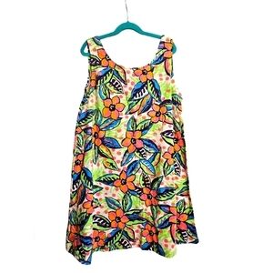 Vintage Craoquet Club mini neon bright A line floral cotton Mini‎ Dress Medium